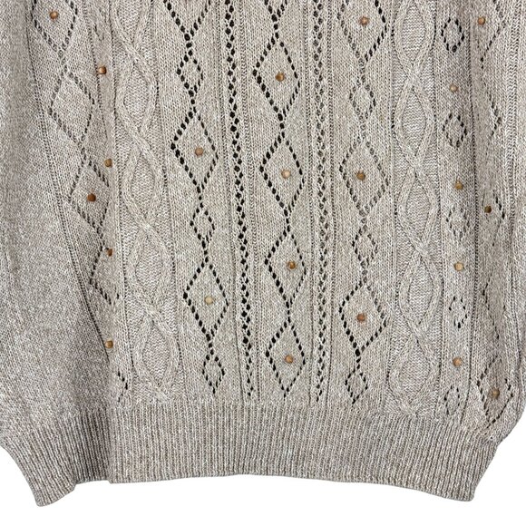 Alfred Dunner Short-Sleeve Knit Sweater Sz Large Beaded Cotton Blend Beige - Picture 5 of 10